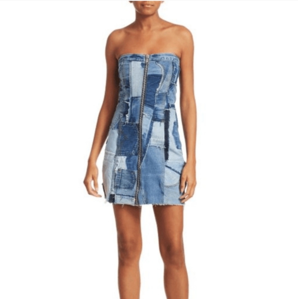 NWT Re/Done Levi's Patchwork Denim Strapless Indigo Mini Dress Size Small